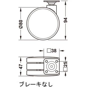 双輪キャスター 耐荷重60kg 旋回タイプブレーキなし ハーフェレ