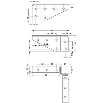 テーブルコーナー金具 側面ネジ取付穴付 ハーフェレ