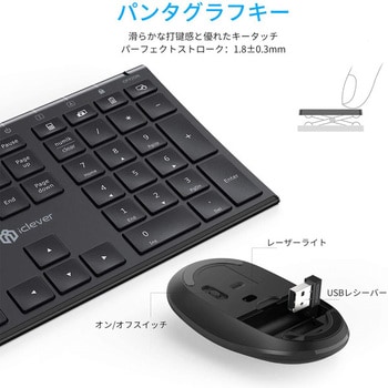 キーボードワイヤレスキーボードマウスセット iClever ワイヤレス 
