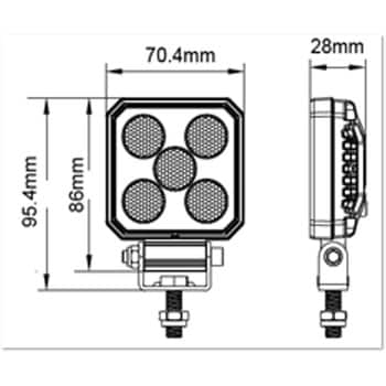 LEDワークライト(小型作業灯)/7cm角型 1W×5灯 IP67/IP69K 信和自動車