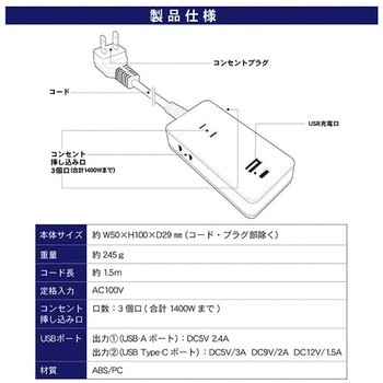 超速充電 スマートコードタップ TOPLAND