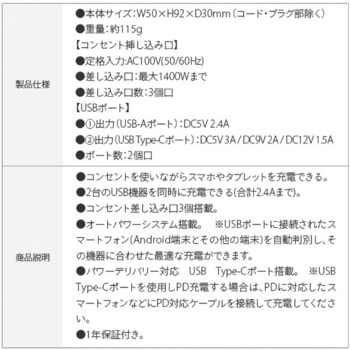 超速充電 スマートコードタップ TOPLAND