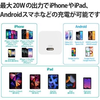スマホ充電器 AC充電器 タイプC×1ポート PD 20W 小型 軽量 USBコンセント iPhone エレコム