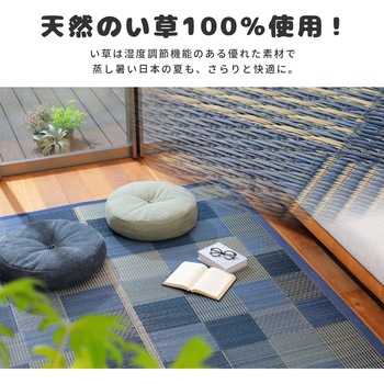 はっ水のパッチ柄い草ラグ デニムパッチ 萩原