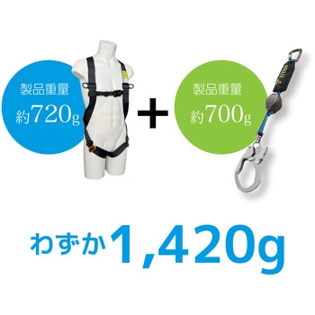 【MonotaRO限定】軽量セット品 フルハーネス型墜落制止用器具 巻取式シングルランヤード付き サンコー(タイタン)