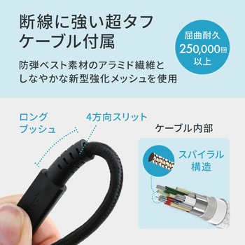 25万回以上の屈曲試験に耐えるType-Cケーブル同梱 超タフケーブル & PD対応AC充電器のセット 1.2m OWLTECH(オウルテック)
