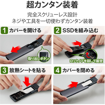 SSDケース NVMe対応 ケーブル付属(USBA・Type-C) スクリューレス設計 高速データ転送 ロジテック