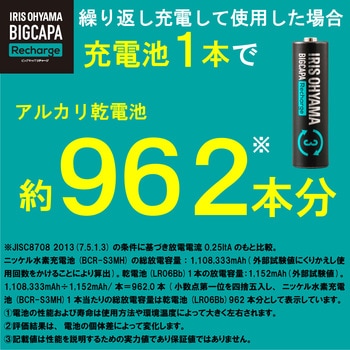 ビックキャパ リチャージ 充電器セット 単3形4個付 アイリスオーヤマ
