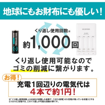 ビックキャパ リチャージ 急速充電器セット 単3形4個付 アイリスオーヤマ