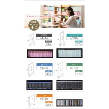 YHK-0214SET 文庫本ラック 本棚 上置きセット 1cmピッチ可動棚 12段 大