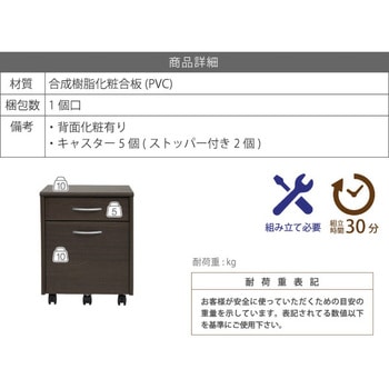 デスクワゴン 2段 キャスター付き 脇机 インキャビネット サイドチェスト Wide desk