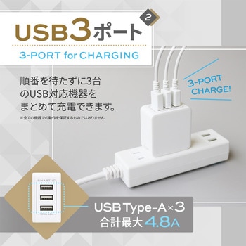 合計4.8A出力 USB Type-A 3ポートAC充電器 OWLTECH(オウルテック)