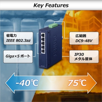 Giga5ポート 産業用スイッチングハブ DC外部電源 PLANET Technology