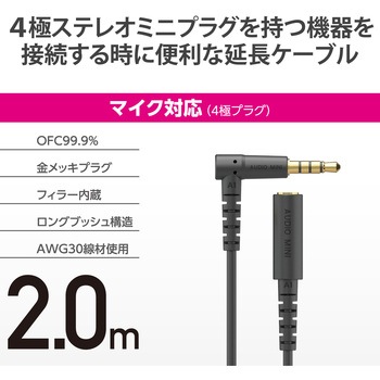 イヤホン ヘッドホン 延長コード Φ3.5mm 4極 ステレオ ミニジャック to ミニプラグ エレコム