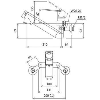 浄水器内蔵用シングル混合栓(eレバー) KVK
