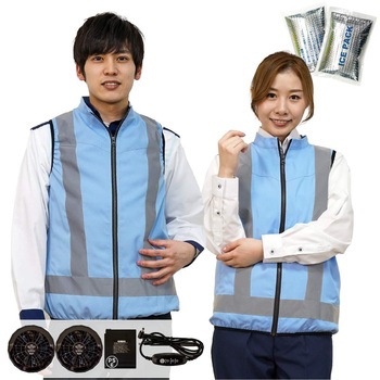 冷感保冷剤付 空調付き安全ベスト+バッテリーセット STATUSUNI