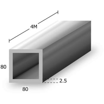 085407 アルミ等辺角パイプ t2.5x80x80x4m トレード シルバー色