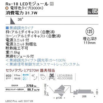 ダウンライト/灯体可動型/LED3000K/Rs18/無線