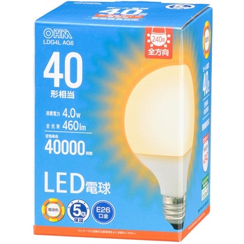 LED電球 ボール電球形 E26 全方向タイプ 40形相当 オーム電機
