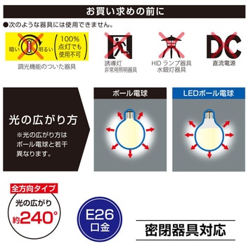 LED電球 ボール電球形 E26 全方向タイプ 40形相当 オーム電機
