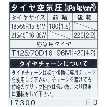 (42661)タイヤプレッシャコーション プレート トヨタ