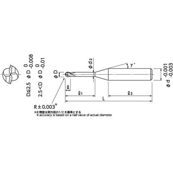 無限コーティングプレミアムPlus高硬度鋼高精度加工用2枚刃ロングネックボールエンドミル NS(日進工具)