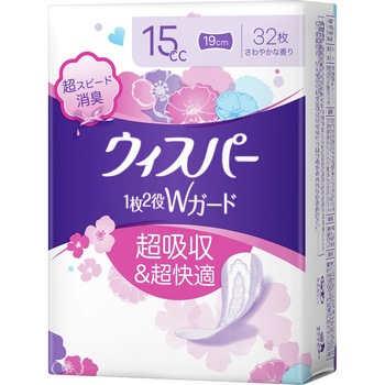 ウィスパー1枚2役Wガード おりもの&水分ケア パンティライナー P&G