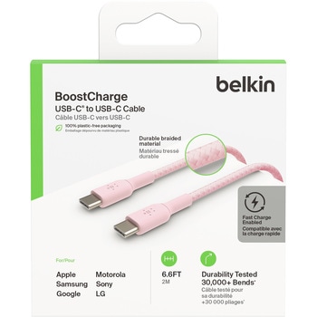 BoostCharge USB-C to USB-C 編組ケーブル 2m ピンク BELKIN(ベルキン)