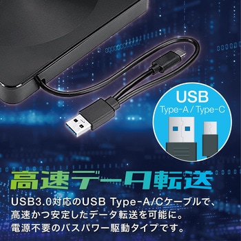 薄型 外付け ポータブル DVD ドライブ USB Type-A/C 対応 トライメイト