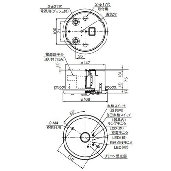 LED非常用照明器具 LED専用形 リモコン自己点検機能タイプ 防雨・防湿形 埋込形 三菱電機