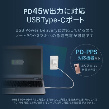 GaN(窒化ガリウム)採用 USB Type-C×1 USB Type-A×1 最大PD45W出力 コンパクト2ポートAC充電器 - OWLTECH(オウルテック)