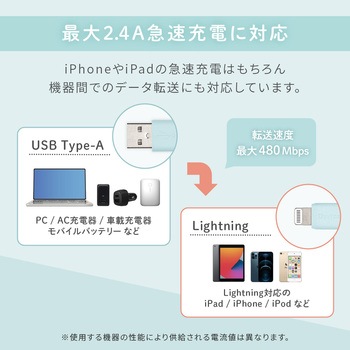 超やわらかで断線に強い 耐屈曲3万回以上 急速充電2.4A/データ転送 USB Type-A to Lightning シリコンケーブル OWLTECH(オウルテック)