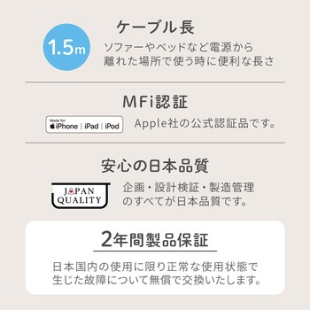 超やわらかで断線に強い 耐屈曲3万回以上 急速充電2.4A/データ転送 USB Type-A to Lightning シリコンケーブル OWLTECH(オウルテック)