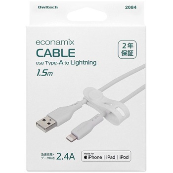 バイオマス素材使用 耐屈曲2万回以上 急速充電2.4A/データ転送  USB Type-A to Lightning エコナミクスケーブル OWLTECH(オウルテック)