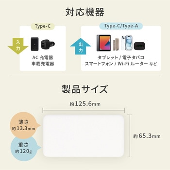 厚さ13.3mm 5000mAh 最大15W出力 USB Type-C入出力/USB Type-A出力 モバイルバッテリー OWLTECH(オウルテック)