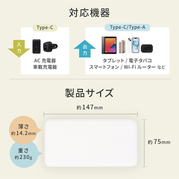 厚さ14.2mm 10000mAh 最大15W出力 USB Type-C入出力/USB Type-A出力 モバイルバッテリー OWLTECH(オウルテック)