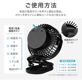 業務用 クリップ付き小型卓上扇風機 ブラック 3way MSソリューションズ