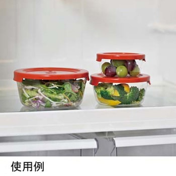 耐熱ガラス製保存容器 丸 レッド 3個×18セット入 HARIO