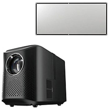 ミラーレスLEDプロジェクター&フック式100インチ簡易スクリーンセット LED PROJECTOR4 SET  ブラック MS-PJHD04ST-BK エアリア
