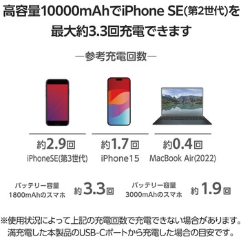 モバイルバッテリー 10000mAh 大容量 PD 30W 入出力(Type-C×2) 出力(USB-A×1) LED残量(%)表示 エレコム