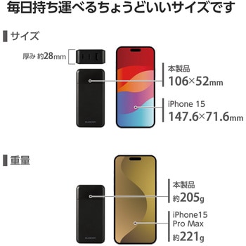 モバイルバッテリー 10000mAh 大容量 PD 30W 入出力(Type-C×2) 出力(USB-A×1) LED残量(%)表示 エレコム