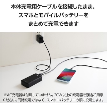 モバイルバッテリー 10000mAh 大容量 PD 30W 入出力(USB Type-C×2) 出力(USB-A×1) LED残量(%)表示 エレコム