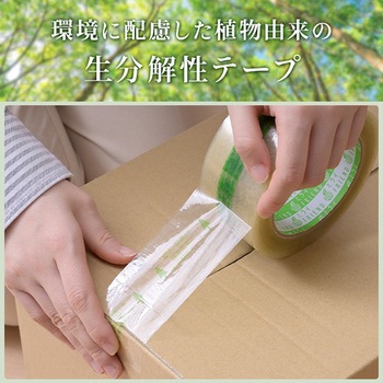 ミライFRIEND 48巻セット 手でちぎれる生分解梱包テープ バイオマスマーク認定 100m 透明テープ(緑印字) YAMAZEN(山善)