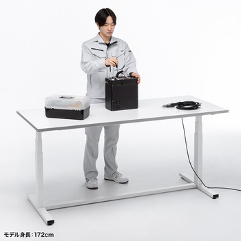 作業台_電動昇降_メラミン化粧板 サンワサプライ