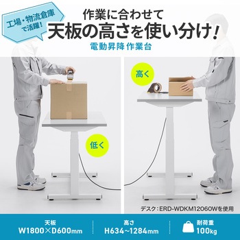 作業台_電動昇降_メラミン化粧板 サンワサプライ