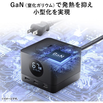 電源タップ_USB急速充電機能付き_GaN PD67W サンワサプライ