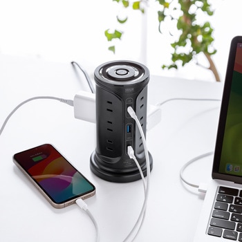 電源タップ_PD30W充電機能付き_タワー型 サンワサプライ