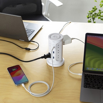 電源タップ_PD30W充電機能付き_タワー型 サンワサプライ