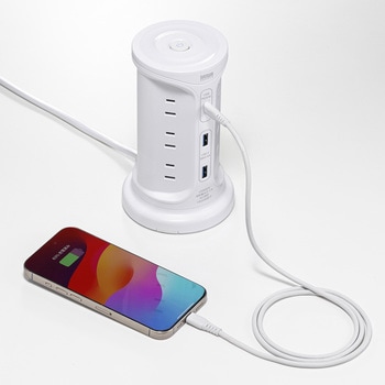 電源タップ_PD30W充電機能付き_タワー型 サンワサプライ