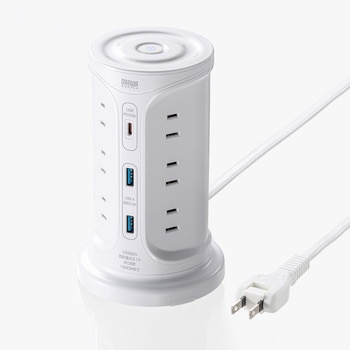 電源タップ_PD30W充電機能付き_タワー型 サンワサプライ